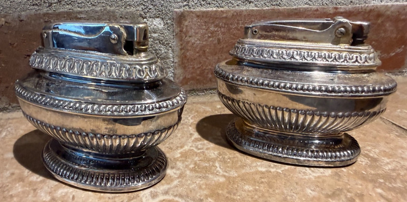 Pair of Vintage Ronson Queen Anne Table Lighters Silverplate - 2 Generations