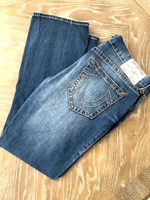 True Religion Jeans Mens Big T no Flap Straight Size 36x32 Medium Wash