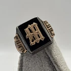Vintage Art Deco Signet Initial "M" Onyx Sterling Silver 10k Top  Ring Size 10