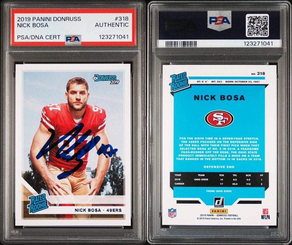 2019 Donruss Nick Bosa autografado RC PSA DNA AUTO autêntico #123271041 - Imagem 3 de 3