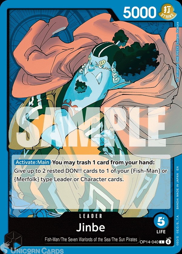 OP14-040 Jinbe : Leader English One Piece TCG Card : OP14: The Azure Sea's Seven