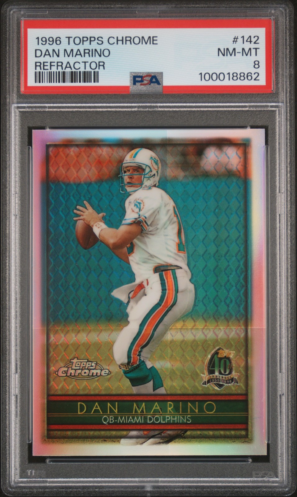 1996 TOPPS CHROME REFRACTOR #142 DAN MARINO PSA 8