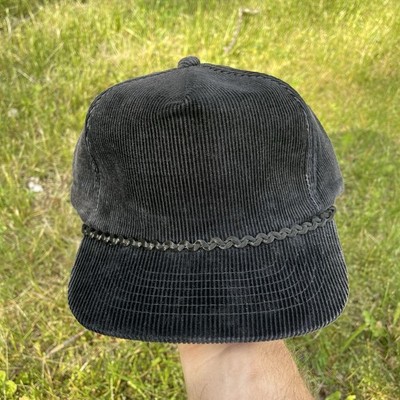 Vintage Youngan Hat Black Blank Corduroy Snapback Cap Plain Solid Rope Korea