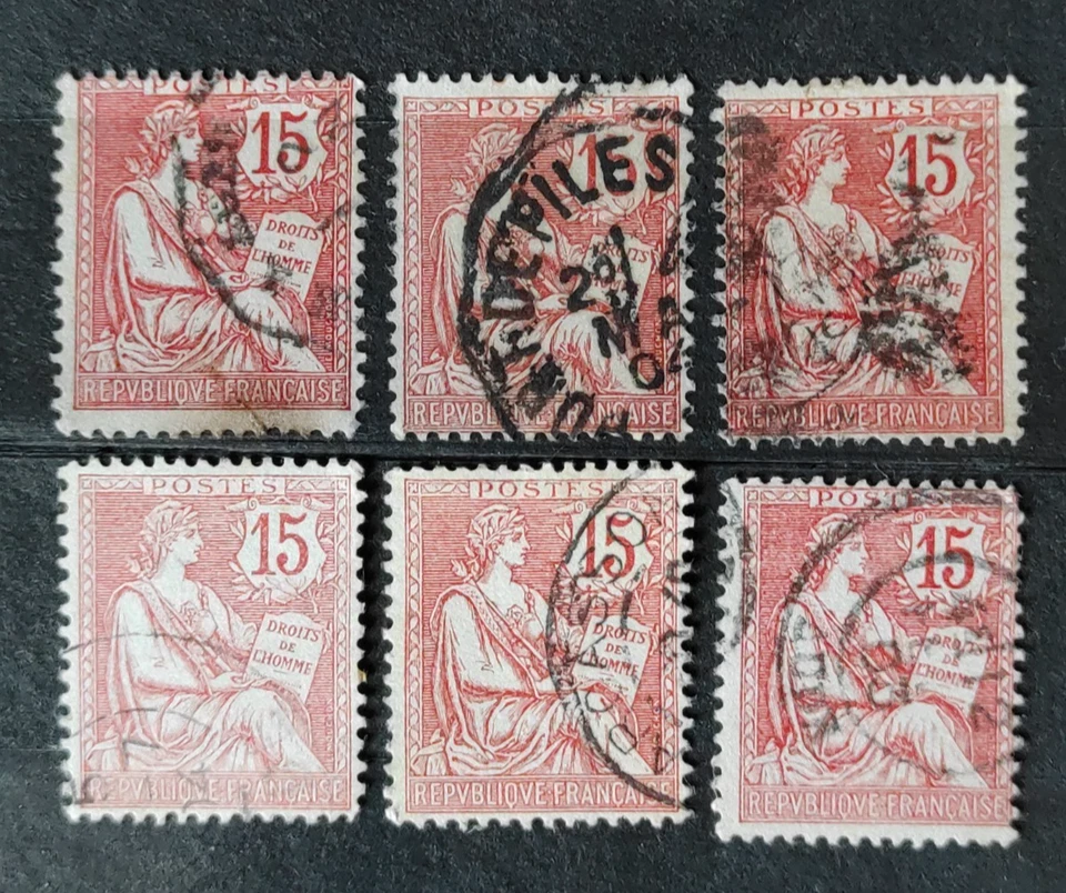 FRANCE 1902 lot 3 - 6 timbres n° 125 NUANCES COULEURS type Mouchon oblitérés - Photo 1/1
