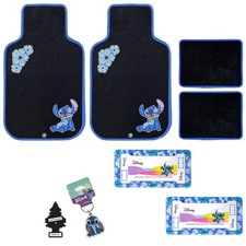 Disney Lilo Stitch 8pc Car Floor Mats License Plate Frames Keychain Bundle