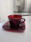 Vintage Anchor Hocking Glass Charm Ruby Pattern Cup & Saucer Set