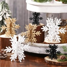 12 Pcs Wooden Snowflake Table Decor 3D Snowflake Tabletop Signs and Centerpie...