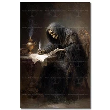 DARK GOTHIC SKELETON ART PRINT, Halloween Wall Decor, Fantasy Grim Reaper Poster