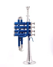 QUEENBRASS Piccolo Trumpet Bb BLUE Nickel Silver With Case and Mouthpiece-BRASS