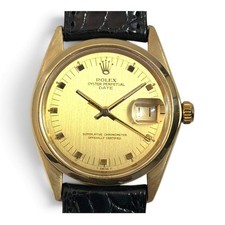 Vintage Rolex Date 34 mm 14K Yellow Gold Champagne Leather Watch 1503 Circa 1968