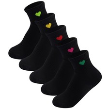 SailingTailor Solid Color Heart Crew Socks Casual Cute 6-10, 5 Pairs Black-2