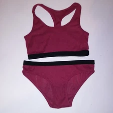Hype Bralette Set Burgundy Red Black Ribbed Racerback Banded Wire Free