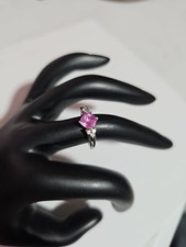 VINTAGE STERLING SILVER PINK AND CLEAR STONES ORNATE COCKTAIL RING SZ 6.75 925