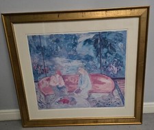 Barbara A Wood Signed (77/470) Framed Abstract  Print *The Red Couch sz 27"x 30"