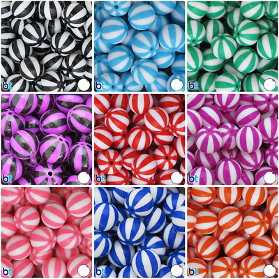 BeadTin Beach Ball Style 20mm Round Acrylic Beads (10pcs) - Color choice