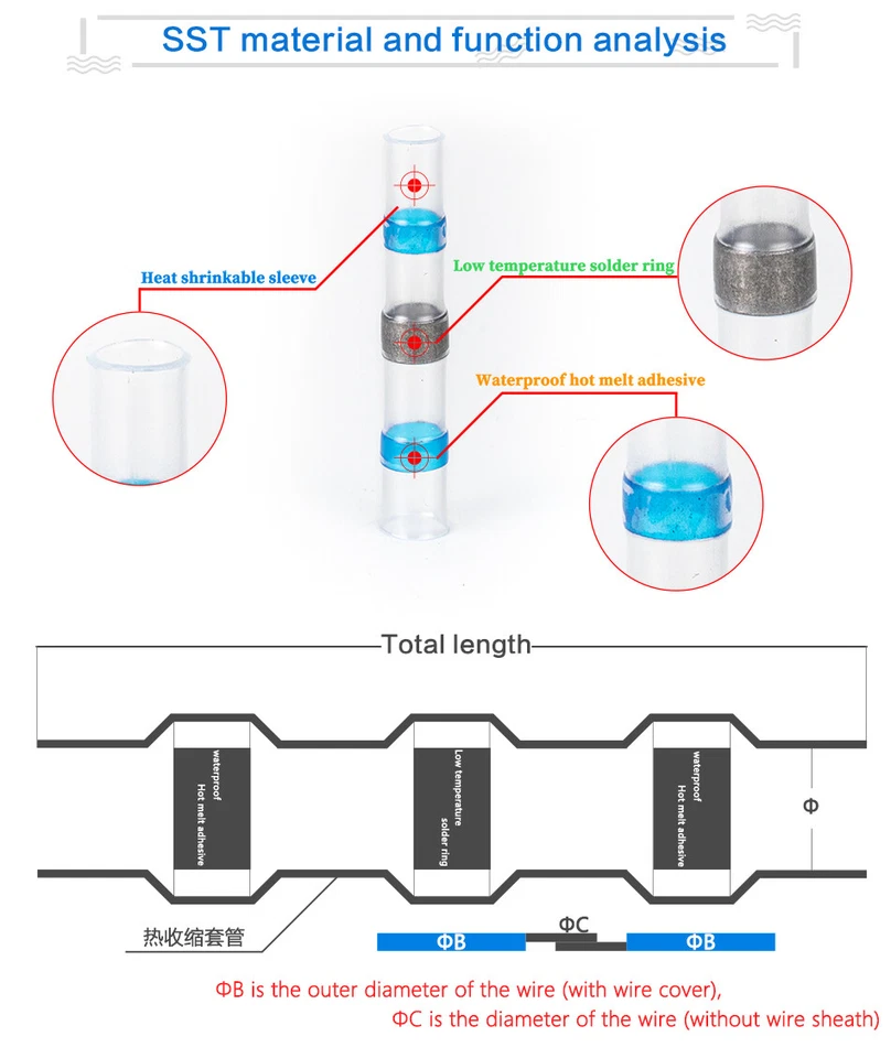 200PCS Solder Sleeve Heat Shrink Butt Wire Splice Connector Waterproof Terminals - Image 3 of 4