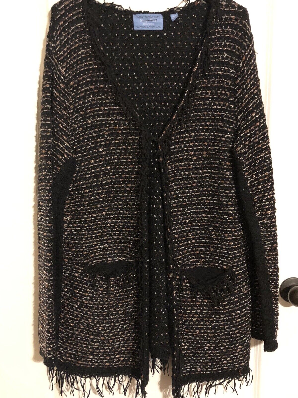 Simply Vera Wang Crochet ￼Cardigan Black &Metalli… - image 1