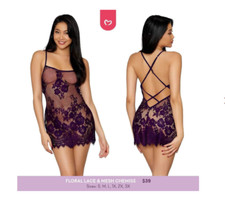Pure Romance Floral Lace Mesh Chemise Large Lingerie Surprise Gift