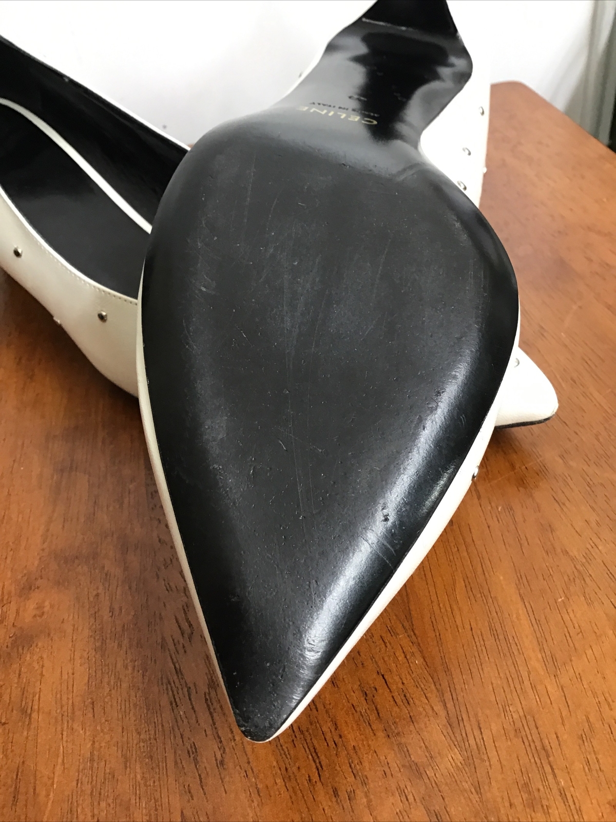 Celine Sharp Pointed Toe White Leather Kitten Hee… - image 8