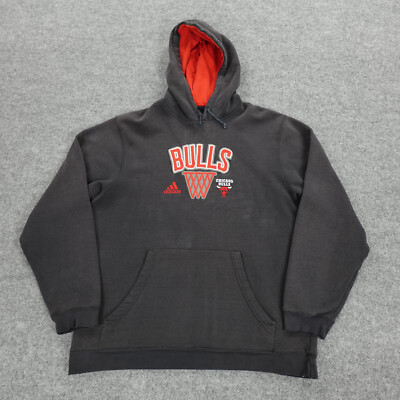 Chicago Bulls Hoodie Mens Large Sweatshirt Gray NBA Bull Logo Basketball  Adidas
