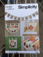Simplicity sewing pattern S9366 Leaf Decor