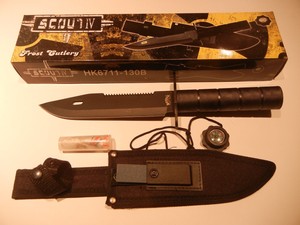 Survival Knife Compass in Handle Sharpening Stone Nylon Sheath Kit ...