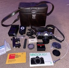 MINOLTA XG-1 35mm CAMERA W ELECTROFLASH AUTO 128 48mm MD ROKKOR LENS LOCKING BAG
