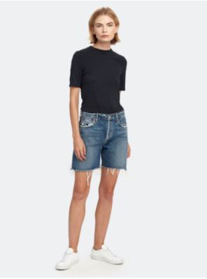 NWT AGOLDE Rumi High Rise Mid Length Women Ripped Jean Shorts Size 24 MSRP $128