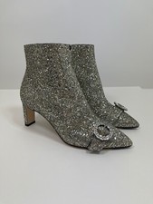NIB Jimmy Choo Hanover Glitter Booties in Chai/Crystal Size 37