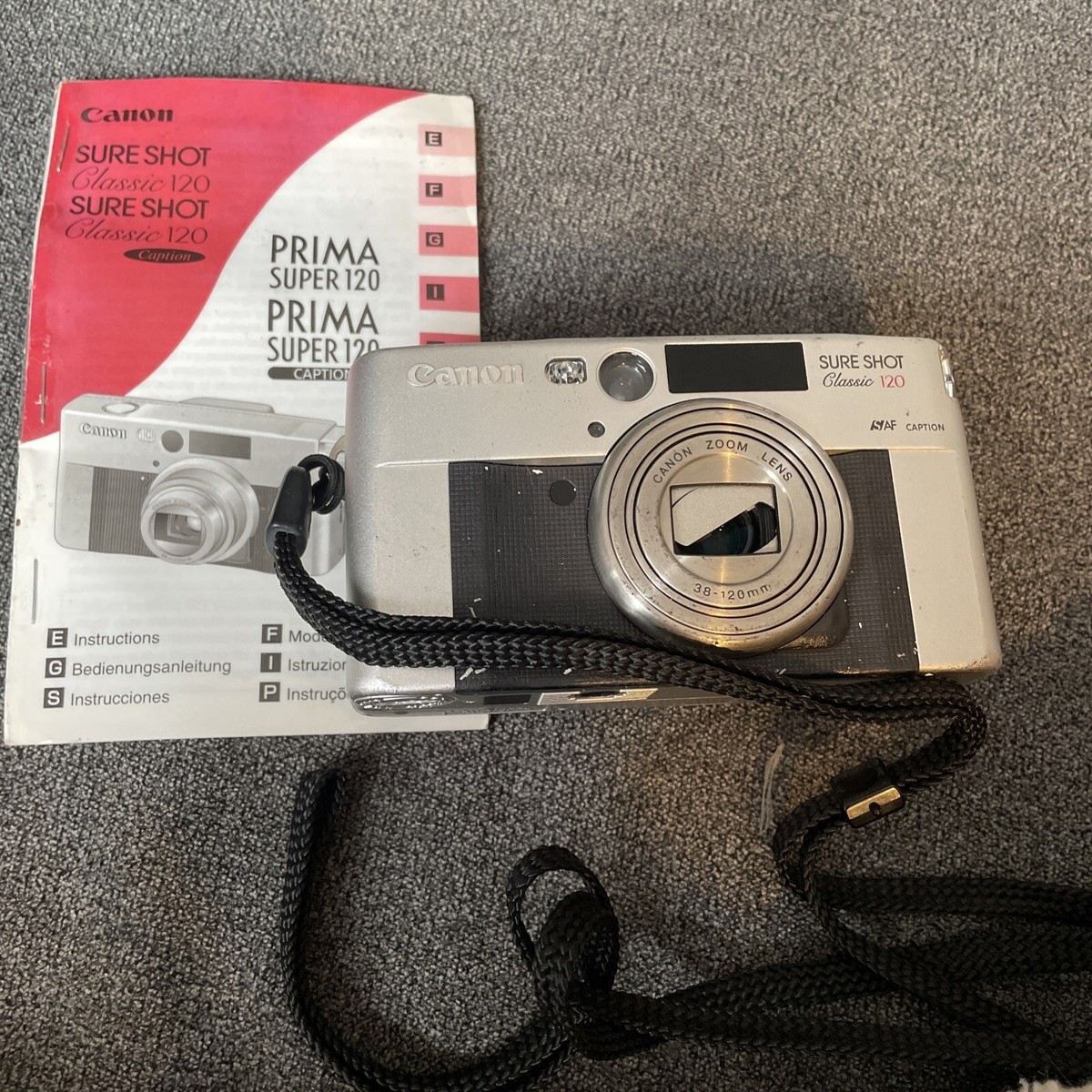 Canon Prima Super 120 AiAF Caption 35mm Film Camera With  Strap/book/Nontested