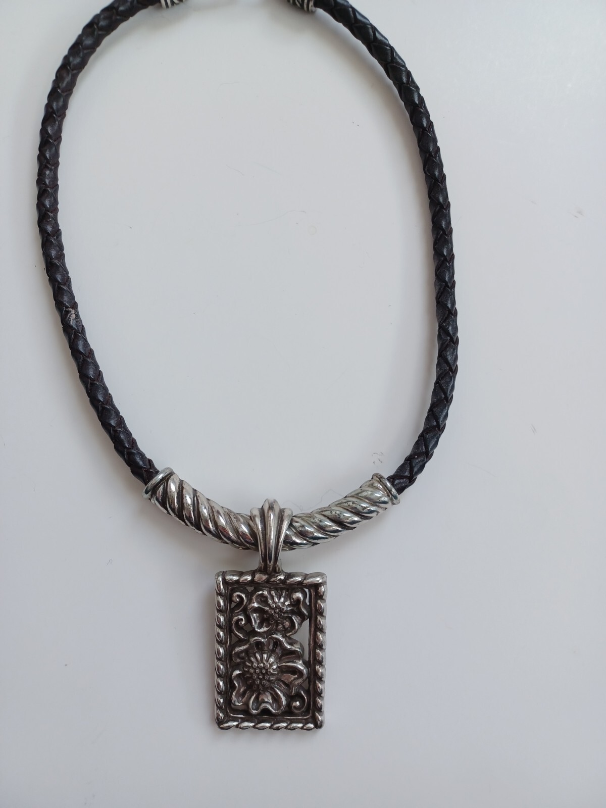 Brighton Leather Necklace With Rectangular floral… - image 5