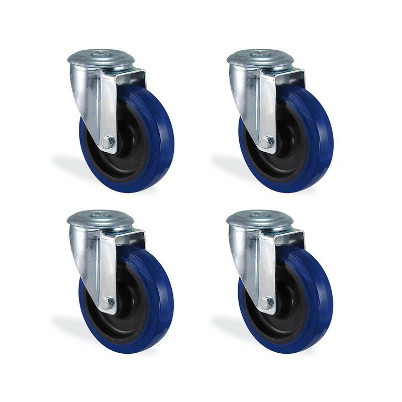 Roulettes pivotantes oeil 150mm caoutchouc élastique bleu anti-trace pour sol lisse