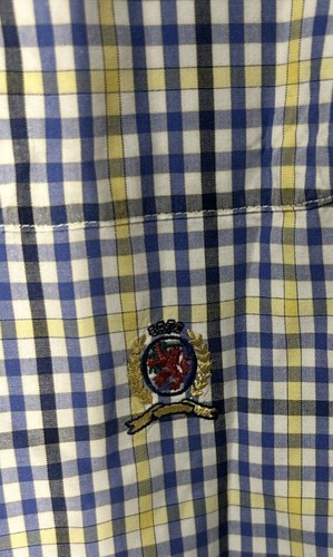 Camicia Tommy Hilfiger XL uomo giallo blu a quadri casual con bottoni manica lunga - Foto 2 di 5