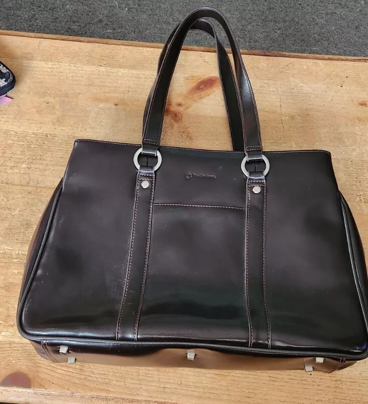 Franklin Covey Black Leather Work Laptop Bag Briefcase Shoulder Tote  Organizer