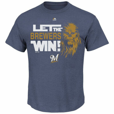 Milwaukee Brewers Star Wars Chewbacca LET THE TEAM WIN T-Shirt MAJESTIC LARGE