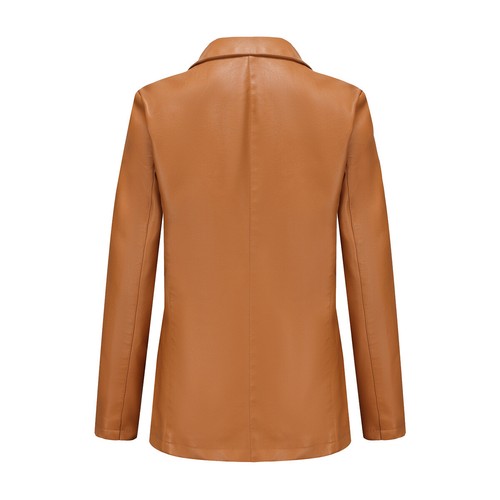 Women Faux Leather Jacket Slim Fit Coat Lapel Collar Long Sleeves Blazer Outwear - Picture 7 of 22