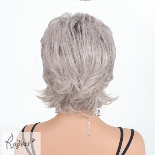 Women Wave Hair Gray Ombre Wigs Layered Wavy Wig with Curtain Bangs for Women - Imagen 4 de 8