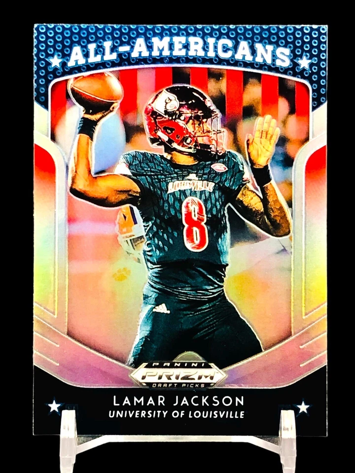 LAMAR JACKSON SILVER PRIZM REFRACTOR CARD JERSEY #8 LOUISVILE RAVENS SP 2019 DP - Image 2 of 4