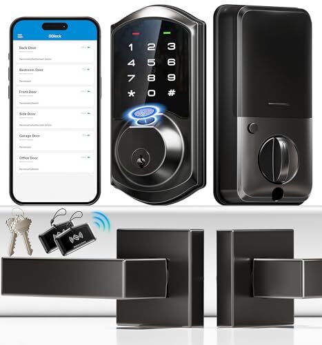 Smart Fingerprint Lock for Front Door with Matte Black Lever Handle  