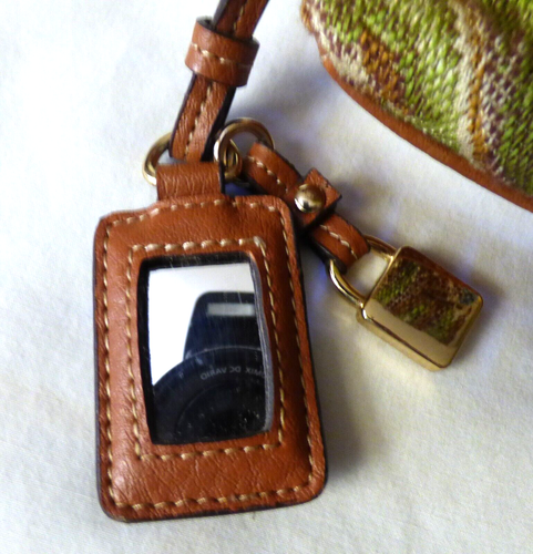 1980s Vintage LIZ CLAIBORNE Tapestry Handbag Leather Trim Mirror Pockets - Picture 3 of 11