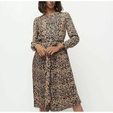 J Crew Size 6 Cheetah Print Carli Midi Dress Pleated Sash Waist Flowy Dressy