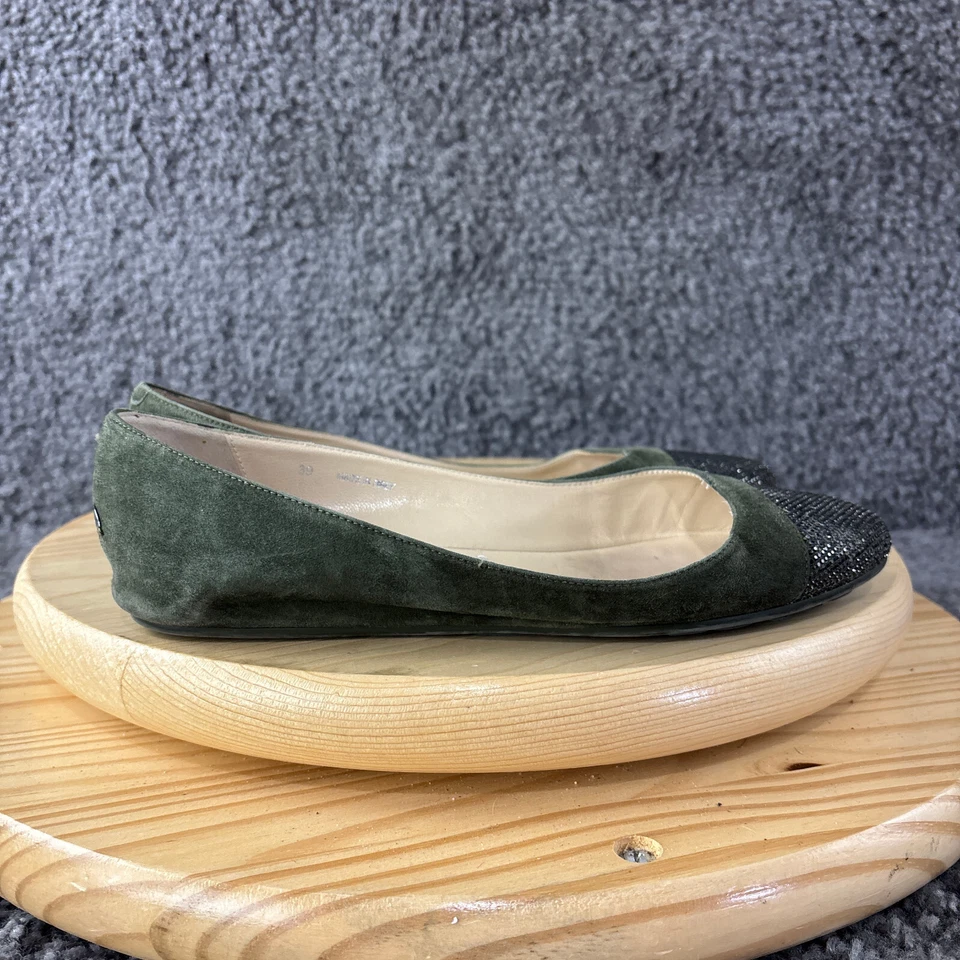 Jimmy Choo Waine Ballet Flats Womens Size 9 Crystal Toe Suede Green Shoe Italy - Image 4 of 4