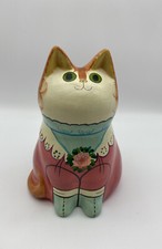 Vintage De Bethel Pottery Cat Hand Painted  Bank Money Box w/stopper 8'' 