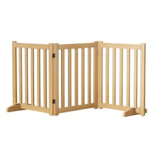 Wooden Freestanding Foldable Dog Gate, 24 Inch Height 3 Panel Pet Gate No Dri...