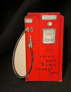 Vintage Gas Pump Little Service Valentine Card c. 1940s wonderful