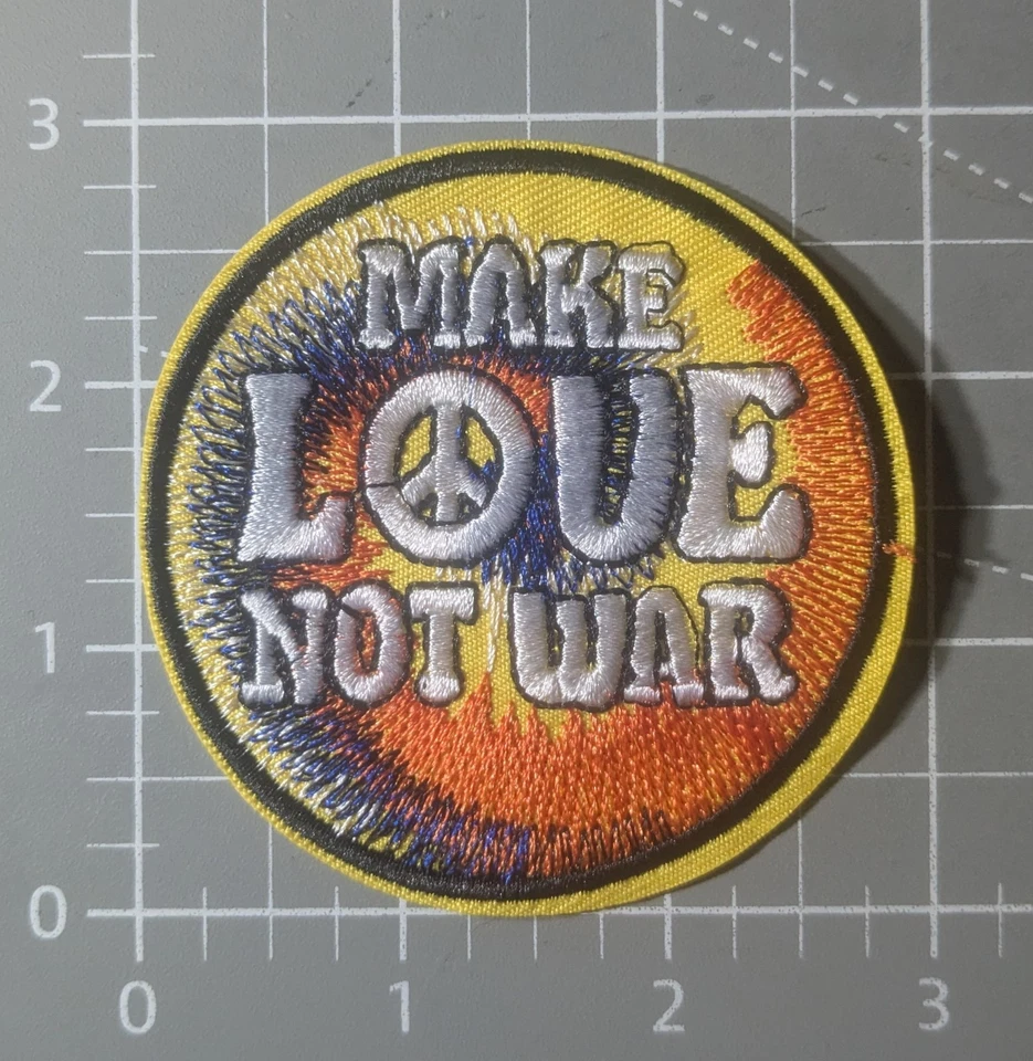 Hippie Patch Make Love Not War Retro Tie Dye Peace Symbol Embroidered Iron On 3" - Image 2 of 3