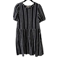 LOFT Womens XS Sheath Dress Puff Short Sleeve Textured Striped Black White
