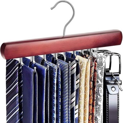 Tie Rack Hanger for Closet, Wooden Tie Hangers for Men with 18 Folding Hooks,...