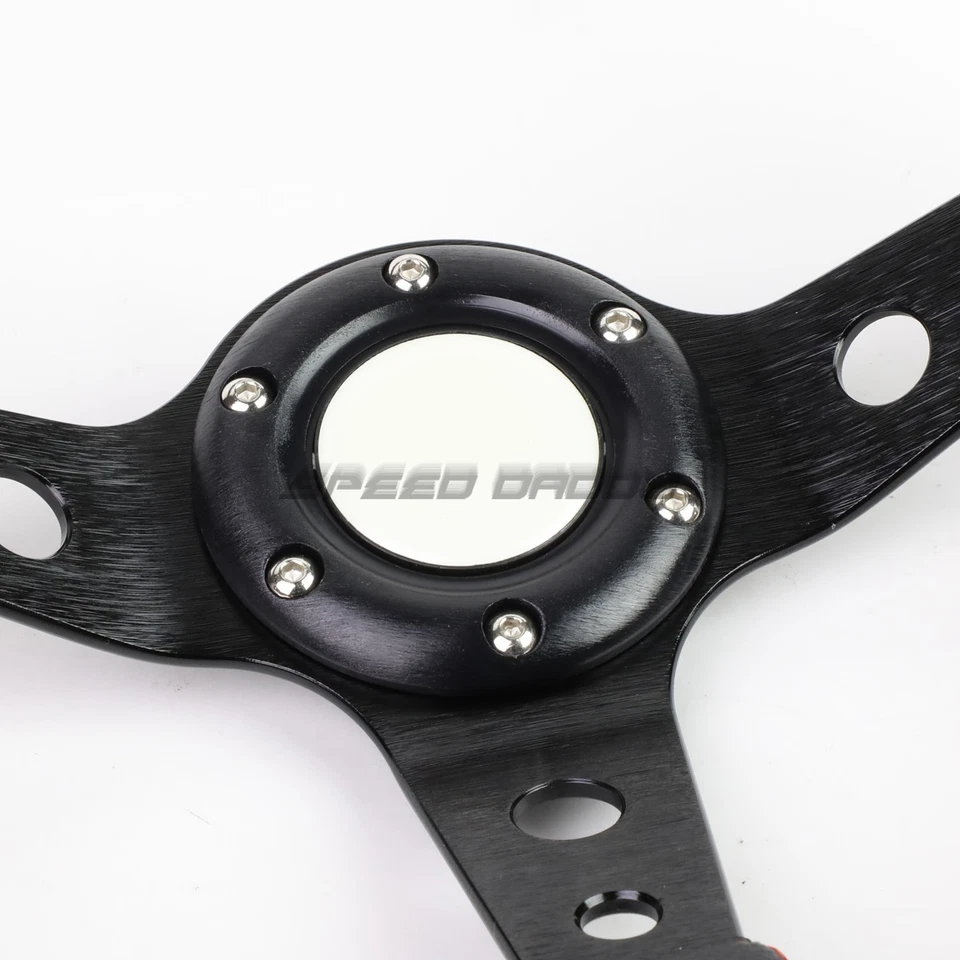 350MM 3" DEEP DISH 6-BOLT BLACK VINYL LEATHER ALUMINUM RACING STEERING WHEEL - Image 2 of 4