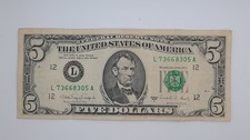 1988 United States of America - $5 US Dollars Banknote Serial No. L 73668305 A*